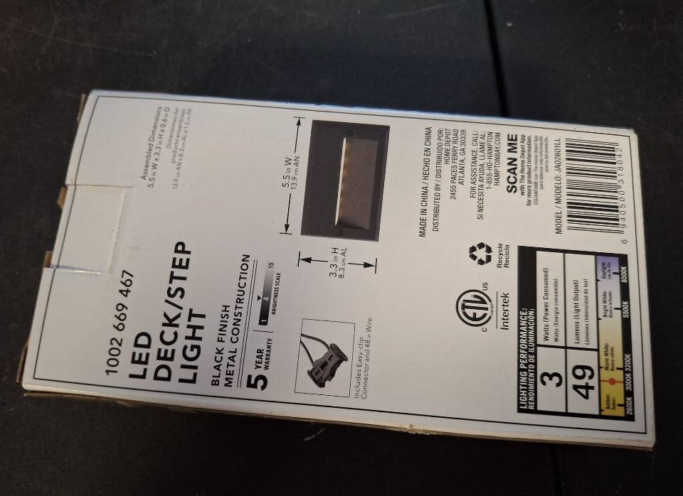 Hampton Bay 49 Lumen 5.5 in. Low Voltage Black Integrated LED Deck Light