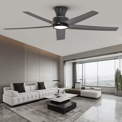 Open Box ocioc WFIVE 52-in Integrated LED Flush Mount Matte Black with Matte Black