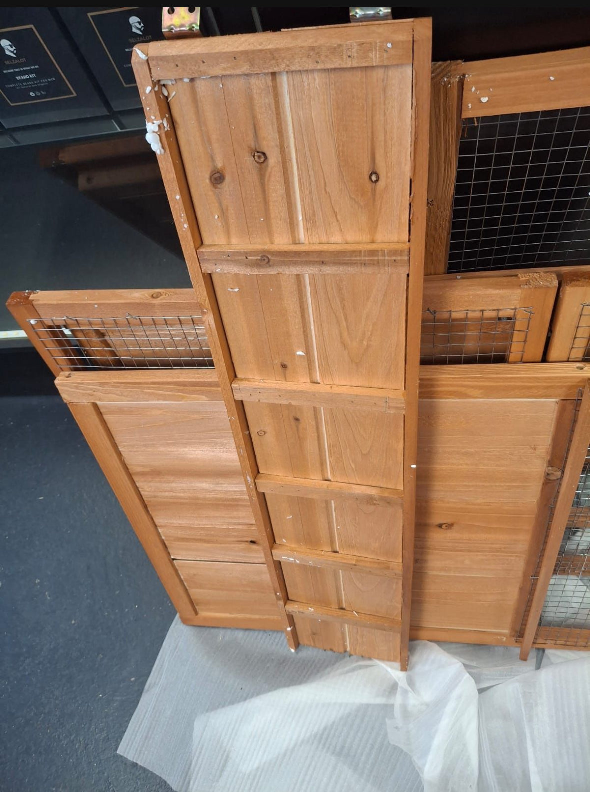Open Box Ogrmar Chicken Coop Large Wooden Outdoor Bunny Rabbit Hutch Hen Cage with Ventilation Door, Removable Tray & Ramp Garden Backyard Pet House C