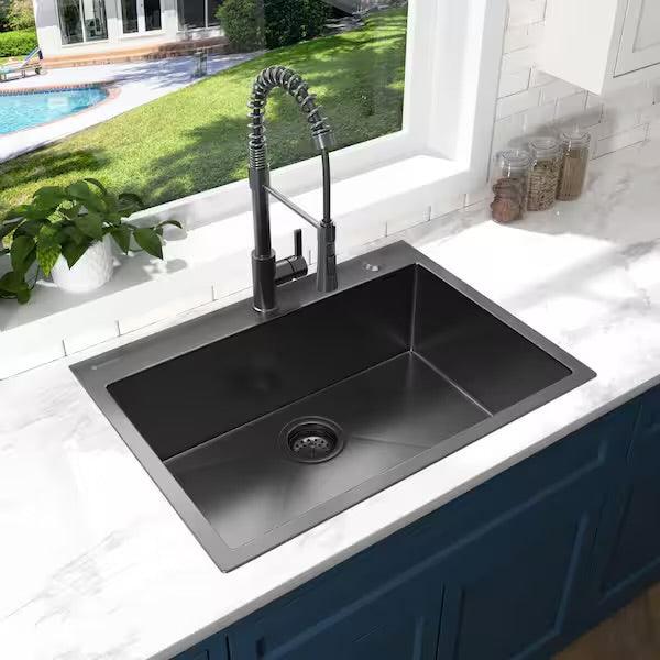 Open Box Glacier Bay 33 in. Drop-In Single Bowl 18 Gauge Gunmetal Black Stainless Steel Kitchen Sink