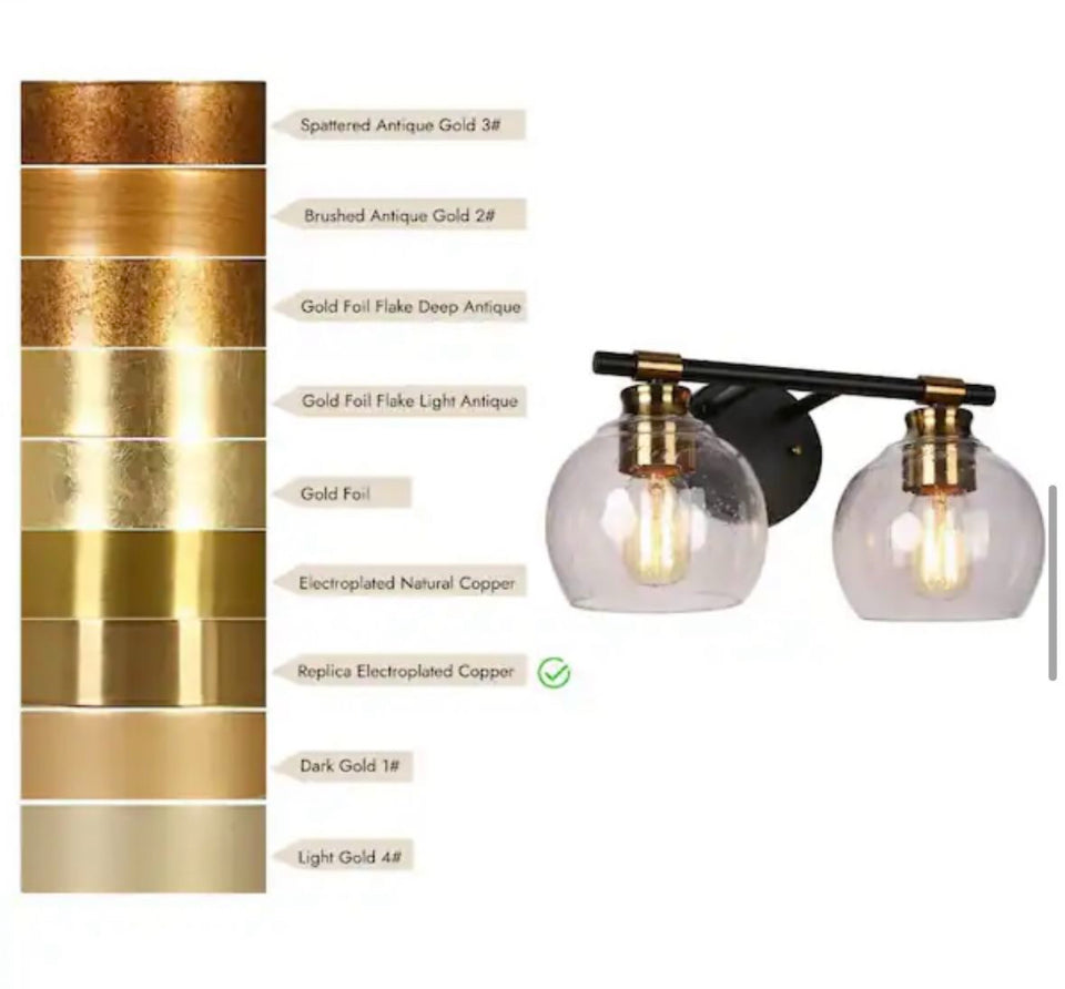 Open Box Zevniv14 in. 2-Light Modern Black Bathroom Vanity Light, Rustic Vintage Brass Vanity Light, Globe Seeded Glass Wall Sconce