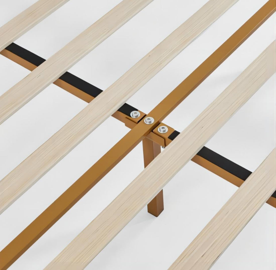 •Dolonm Upholstered King Size Platform Bed Frame, with Headboard and Strong Wooden Slats Metal Bed Frames, No Box Spring Needed Sponge Soft Bag Platfo