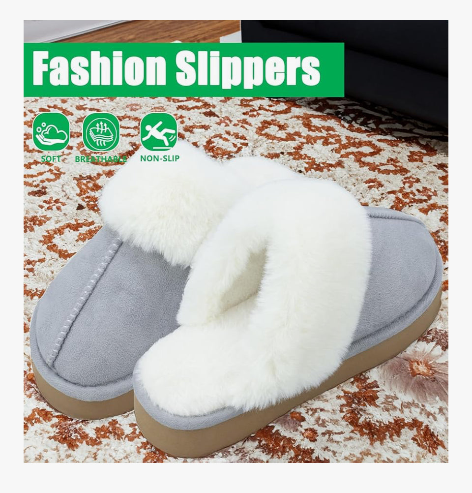Open Box New Stlozpa Platform Slippers for Women Memory Foam,Fluffy Comfy Soft Warm Slippers for Women, Slip On Plush Bedroom Shoes Women Indoor and O
