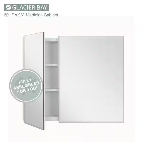 Open Box Glacier Bay 30 in. W x 26 in. H Rectangular Wood Composite Medicine Cabinet with Mirror