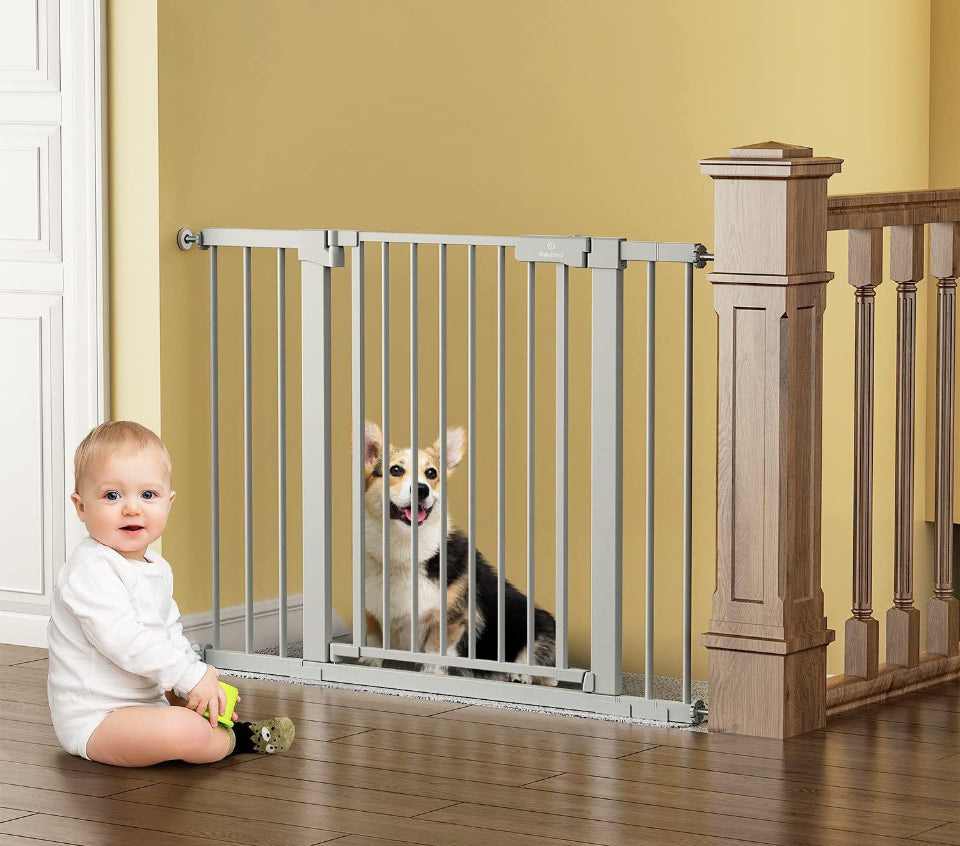 BabyBond Dog Gate for stairs and doorways, extra wide with auto-close feature, safe for kids and pets.