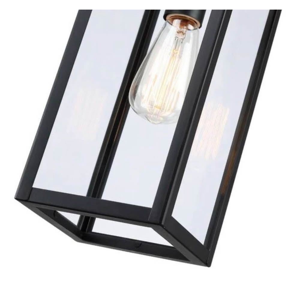 Hukoro Alfa 17 in. 1-Light Matte Black Outdoor Hanging Lantern Pendant Light with Clear Glass Dusk t
