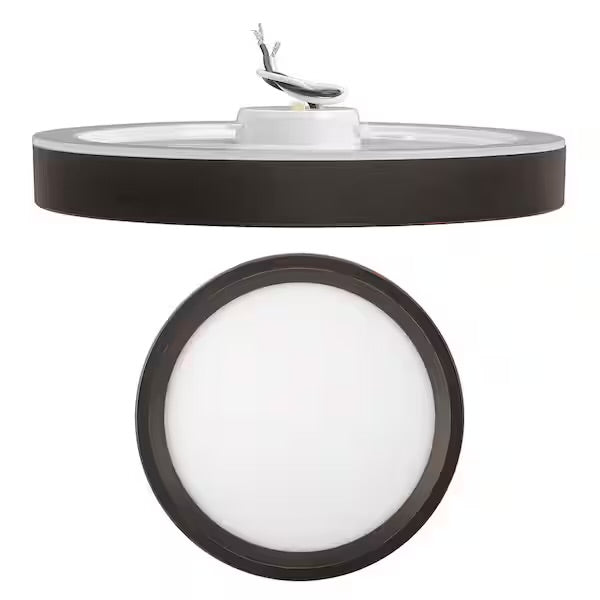 Commercial Electric 9 in. White, Oil Rubbed Bronze Trims 800 Lumens LED Flush Mount Ceiling Light Fixture with Night Light Adjustable CCT