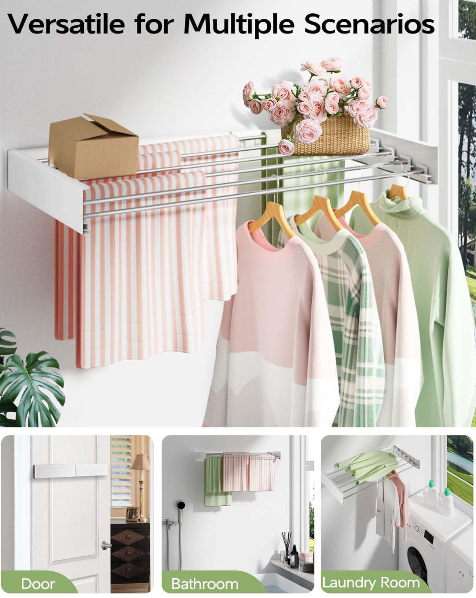 Vikaqi Wall Mounted Clothes Drying Rack 40 inches, Foldable Wall Mount Laundry Drying Rack Folding Indoor, Drying Rack Clothing Collapsible, Towel Dry - Selzalot