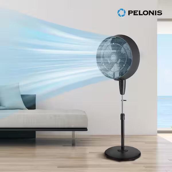 Open Box Pelonis 18 in. 3 Speeds Outdoor Misting Pedestal Fan in Black with 80° Oscillation 1600 CFM for up to 500 sq. ft