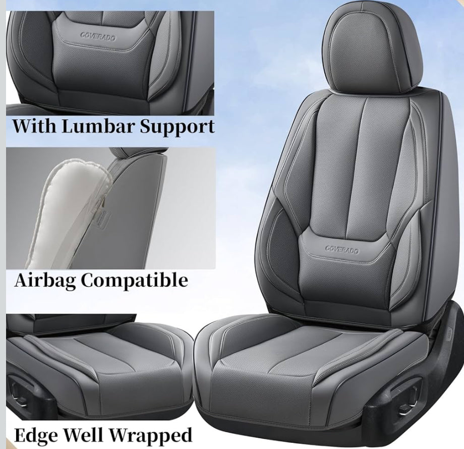 Open Box Coverado Car Seat Covers Full Set, Seat Covers for Cars, Gray Car Seat Cover, Car Seat Protector Waterproof, Nappa Leather Car Seat Cushion,