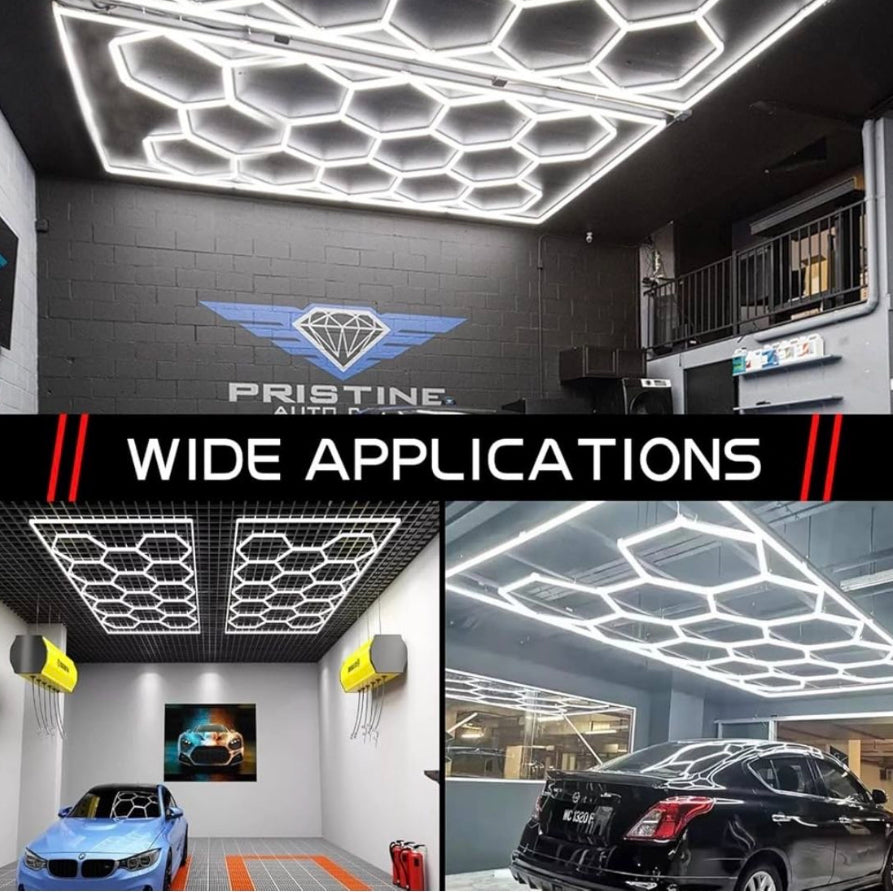 Open Box LZHOME LED Hexagon Garage Light - Super Bright 900W 108000LM Car Detailing Shop LED Ceiling Lights Hexagon Lighting System for Home Gym Garage Worksho