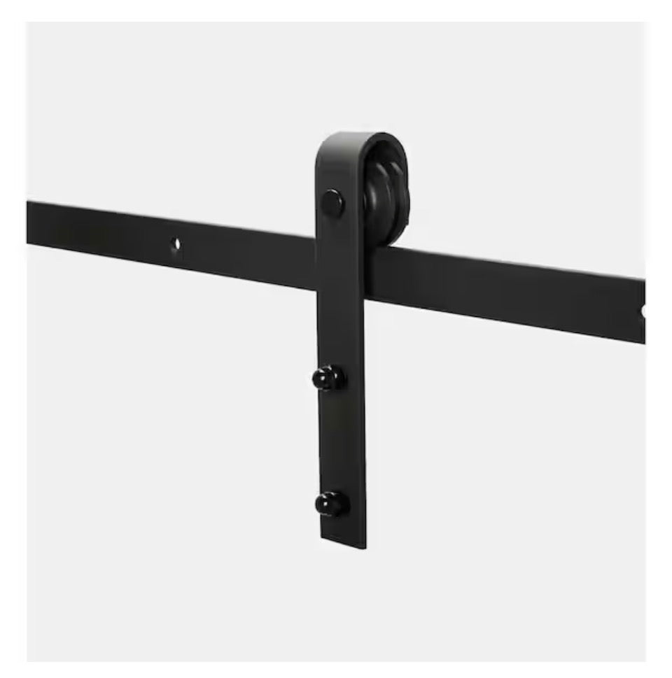 AMERICAN PRO DESIGN 78 in. Black Solid Steel Sliding Rolling Barn Door Hardware Kit for SingleWood Doors with Routed Floor Guide