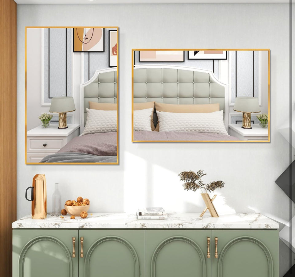 FANYUSHOW Rectangular Wall Mirror with Gold Metal Frame, 24X36 Inch Rectangle Mirror, Gold Bathroom Vanity Mirror Farmhouse, Anti-Rust, Tempered Glass