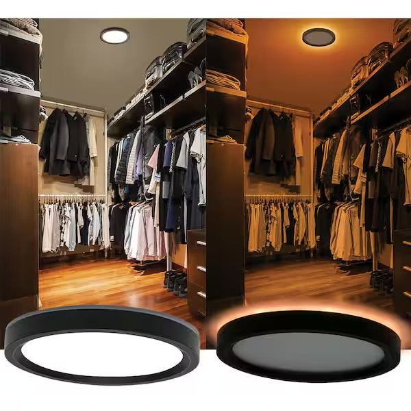 Open box Commercial Electric 7.5 in. Round White Oil Rubbed Bronze Trims LED Flush