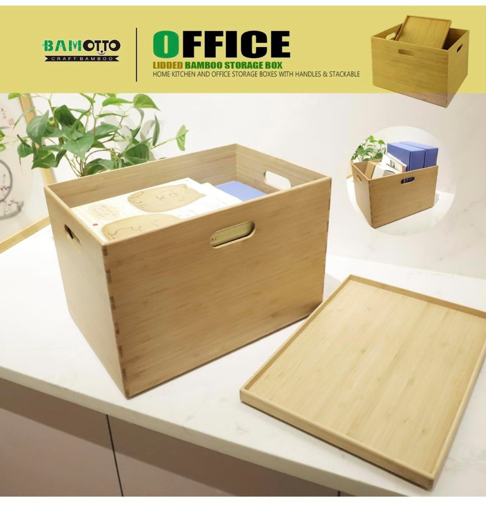 Open Box New BAMOTTO Lidded Bamboo Storage Bins & Box/Cube/Basket, Home Kitchen and Office Storage Boxes with Handles & Stackable for Organizer Table