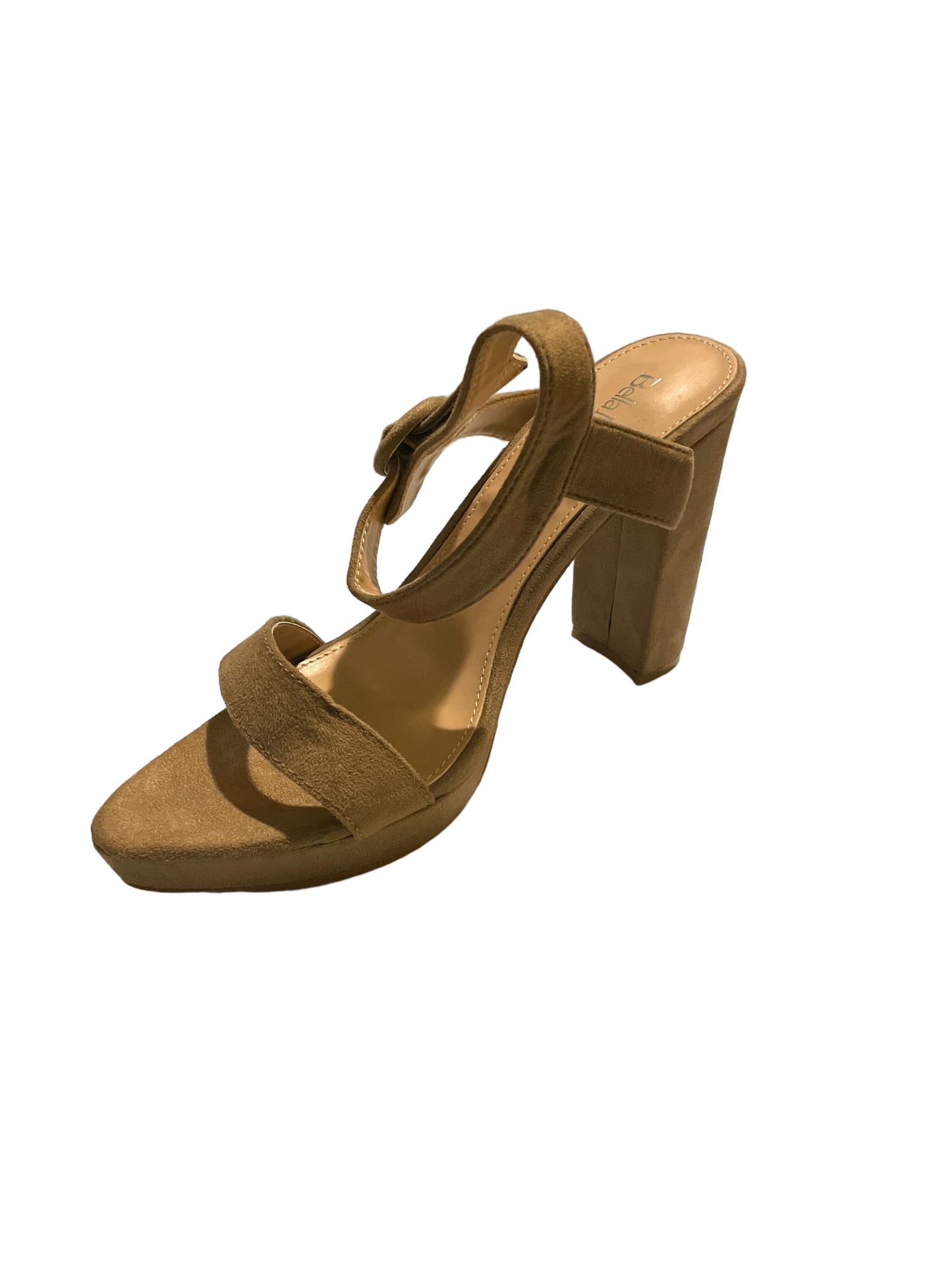 Bella Marie Women's Strappy Pump Block Taupe Suede High Heels - Selzalot