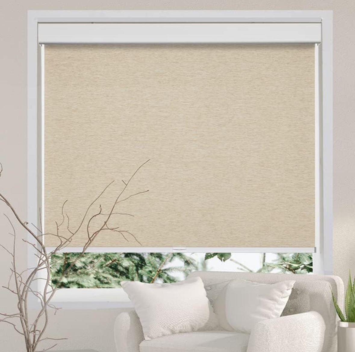 Persilux Light Filtering Window Blinds, Natural Woven Fabric Free-Stop Cordless Roller Window Shades for Home (Khaki 35" x 72") UV Protection Privacy