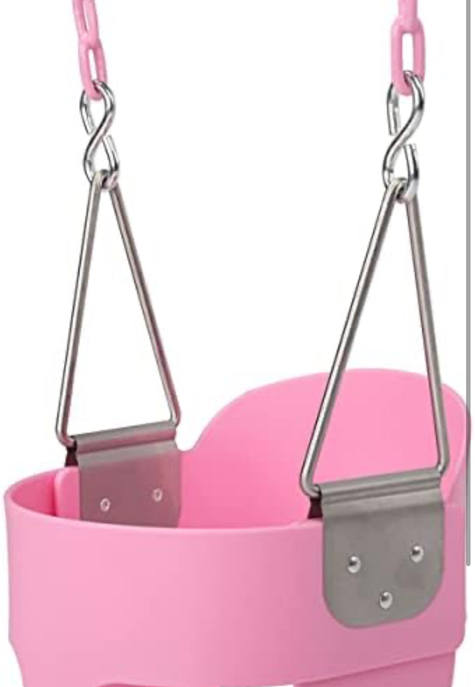 lvssiao Toddler High Back Full Bucket Swing Seat, Toddler Swing Seat with Heavy Duty Plastic Coated Chain + Snap Hooks + Tree Hanging Straps Kids Swing Set Accessories (Pink)