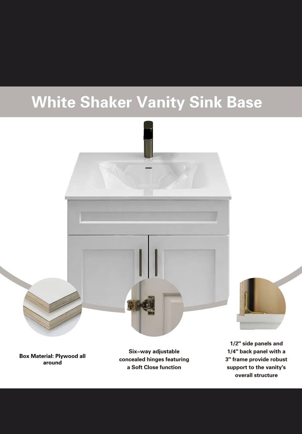 Vanity atelier 36'' Single Bathroom Vanity Base Cabinet in White Shaker