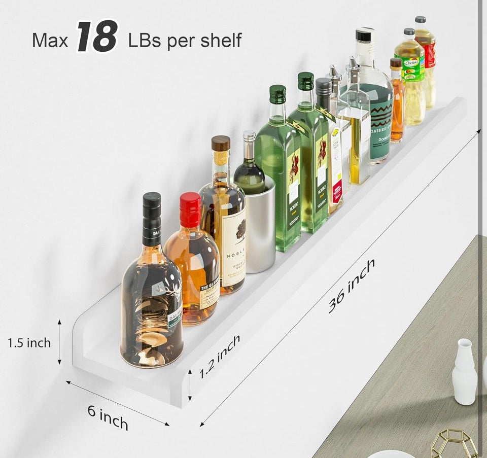 Open Box Love-KANKEI 36 Inch Long Floating Shelves Wall Mounted Set of 2, Large Wood Wall Shelves for Storage, Rustic Hanging Shelves for Display,Bedr