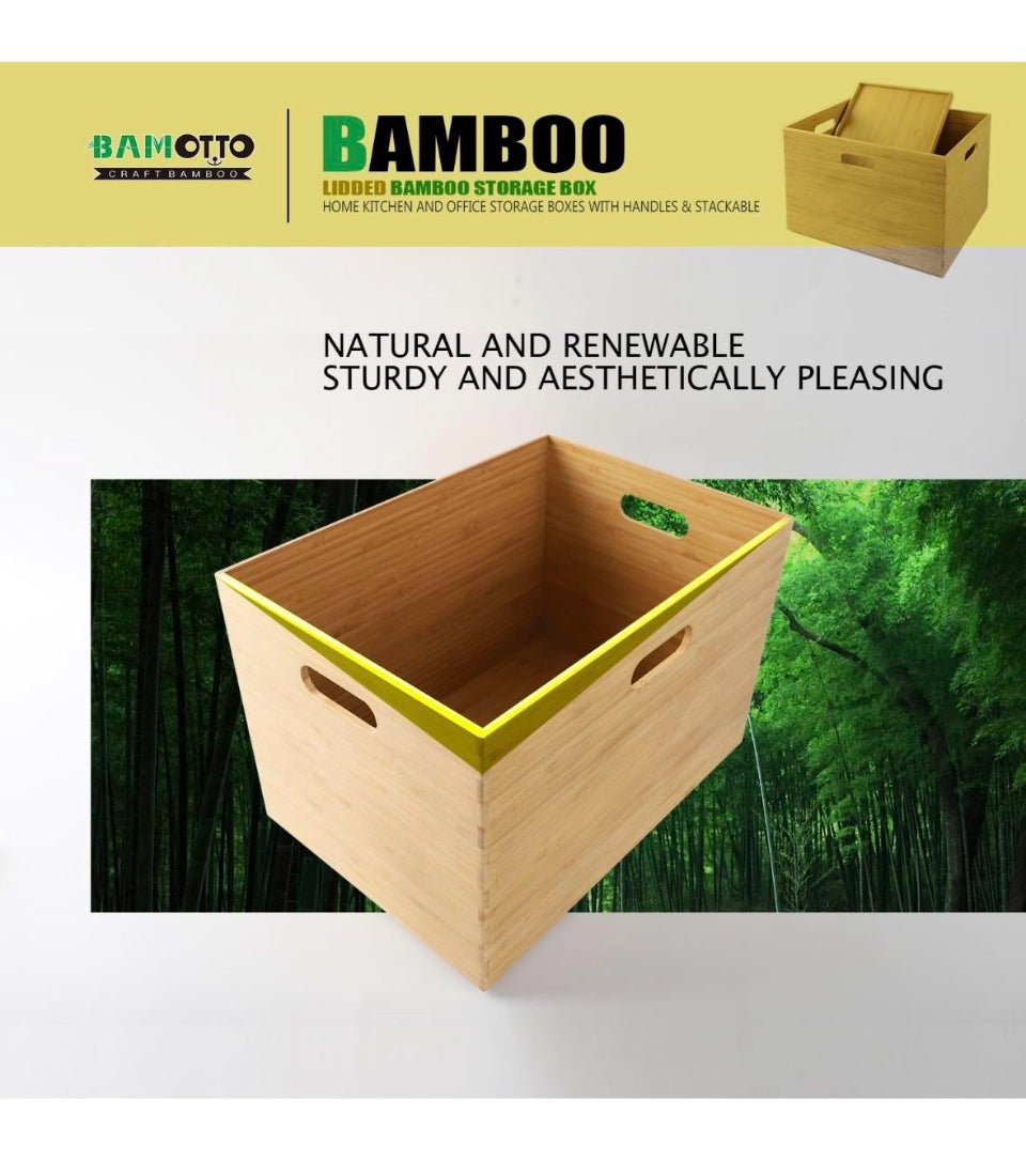 Open Box New BAMOTTO Lidded Bamboo Storage Bins & Box/Cube/Basket, Home Kitchen and Office Storage Boxes with Handles & Stackable for Organizer Table
