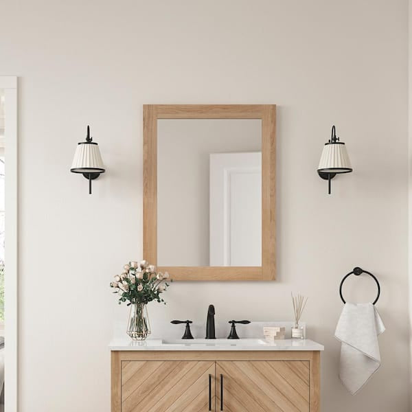 Open Box GLACIER BAY Huckleberry 24 in. W x 32 in. H Rectangular Framed Wall Mount Bathroom Vanity Mirror in Weathered Tan