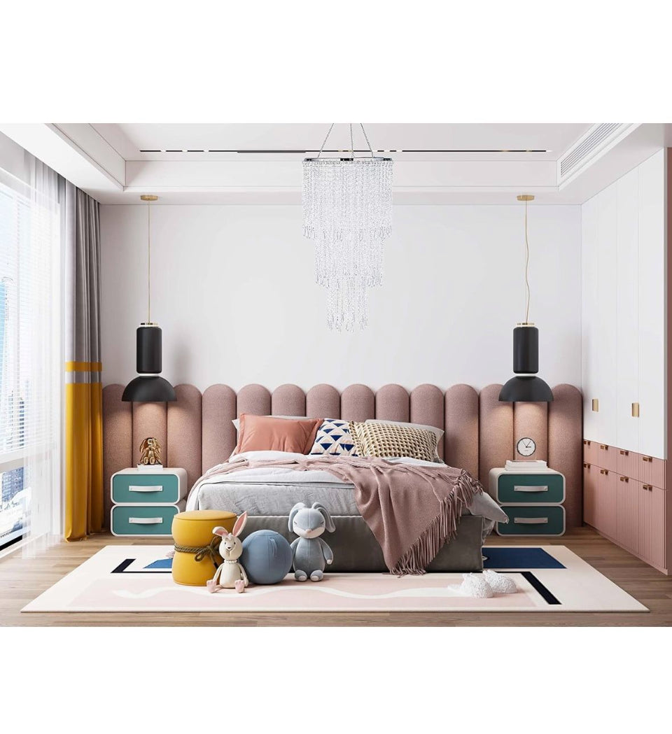 Open Box New Acrylic Chandelier 3 Tiers Sparkling Lamp Shade Ceiling Light Beaded Pendant Shade with Chrome Frame Decorations for Wedding Centerpiece,