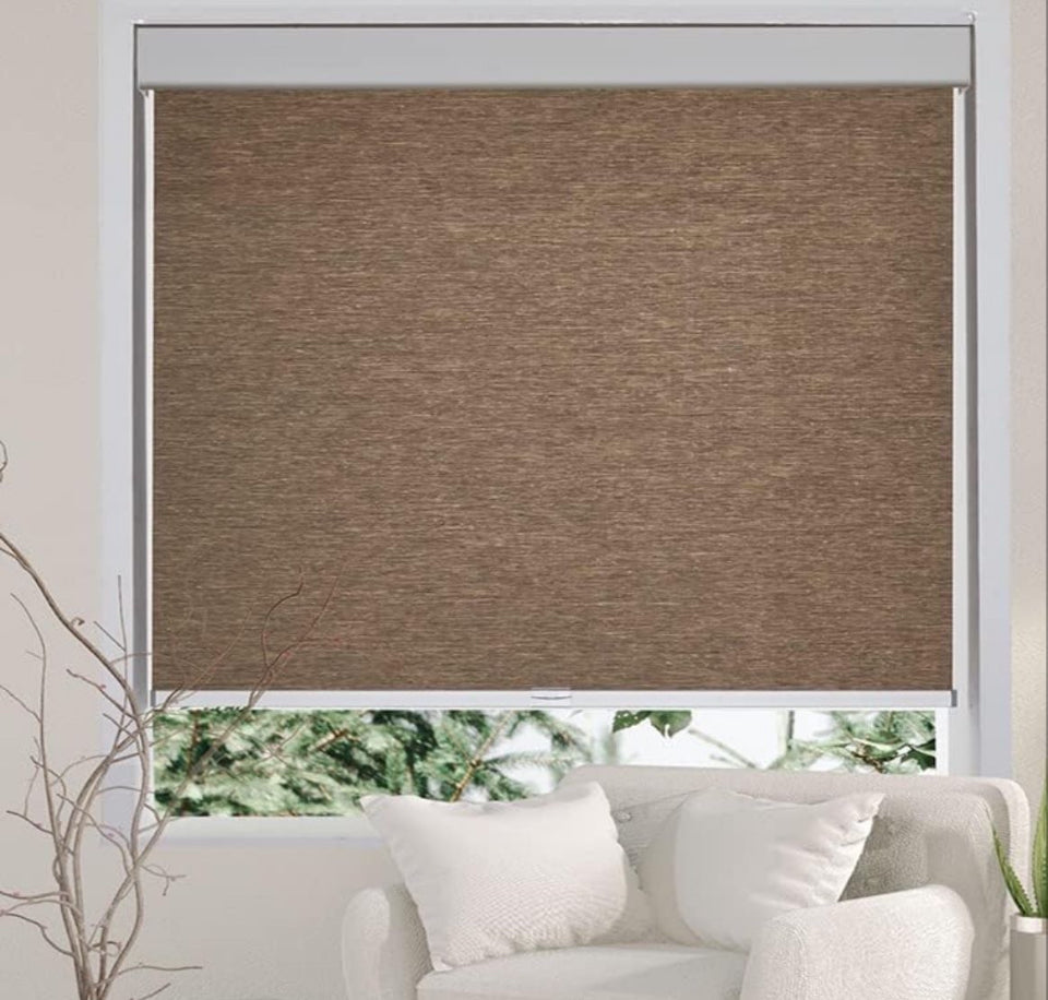 "Persilux Free-Stop Cordless Light Filtering Roller Shades for Windows (Brown 35""W x 72""H) Natural Woven Fabric Thermal Insulation Privacy Roller Blinds for Window Shades for Home, Office, Door, Patio"