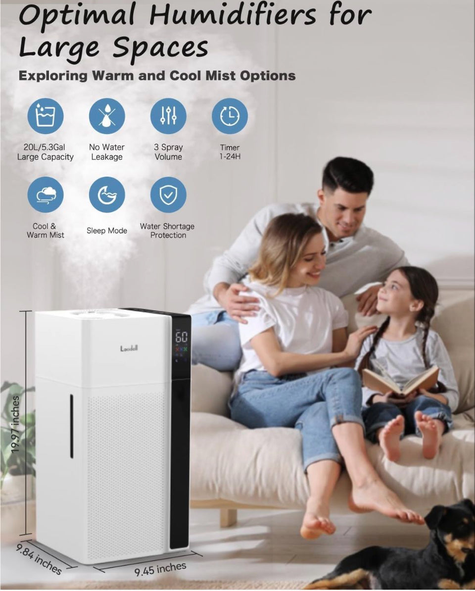Open Box Lacidoll Lacidoll Warm and Cool Mist Humidifier Large Room, 5.3 Gal/20L Room Humidifiers for Home, Quickly & Evenly Humidify Whole House, Top