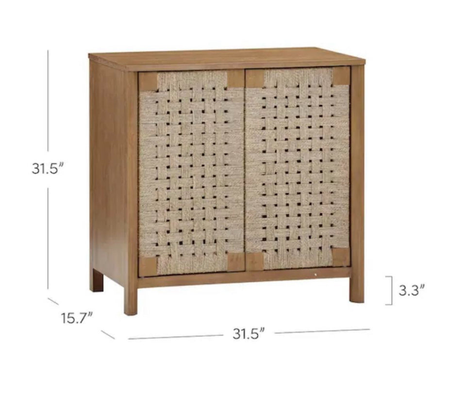New Nathan James Aerie Rustic Wood Light Brown 31 in. Accent Cabinet, Boho Storage Cabinet w/Seagrass Doors