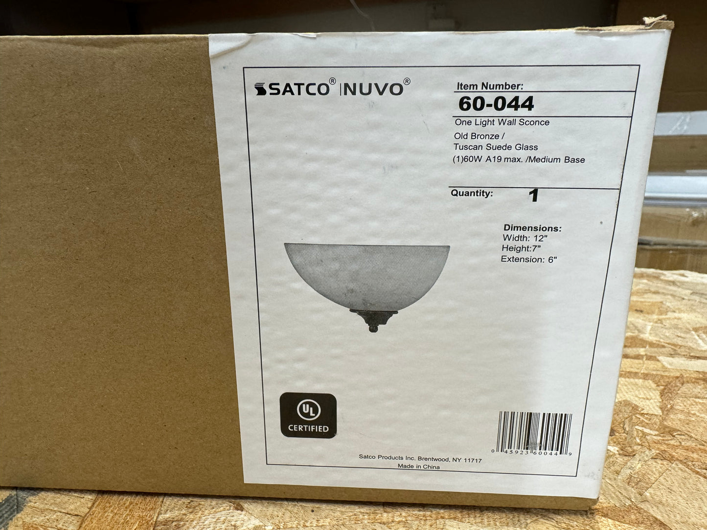 SATCO 1-Light Old Bronze Sconce with Tuscan Suede Glass Shade