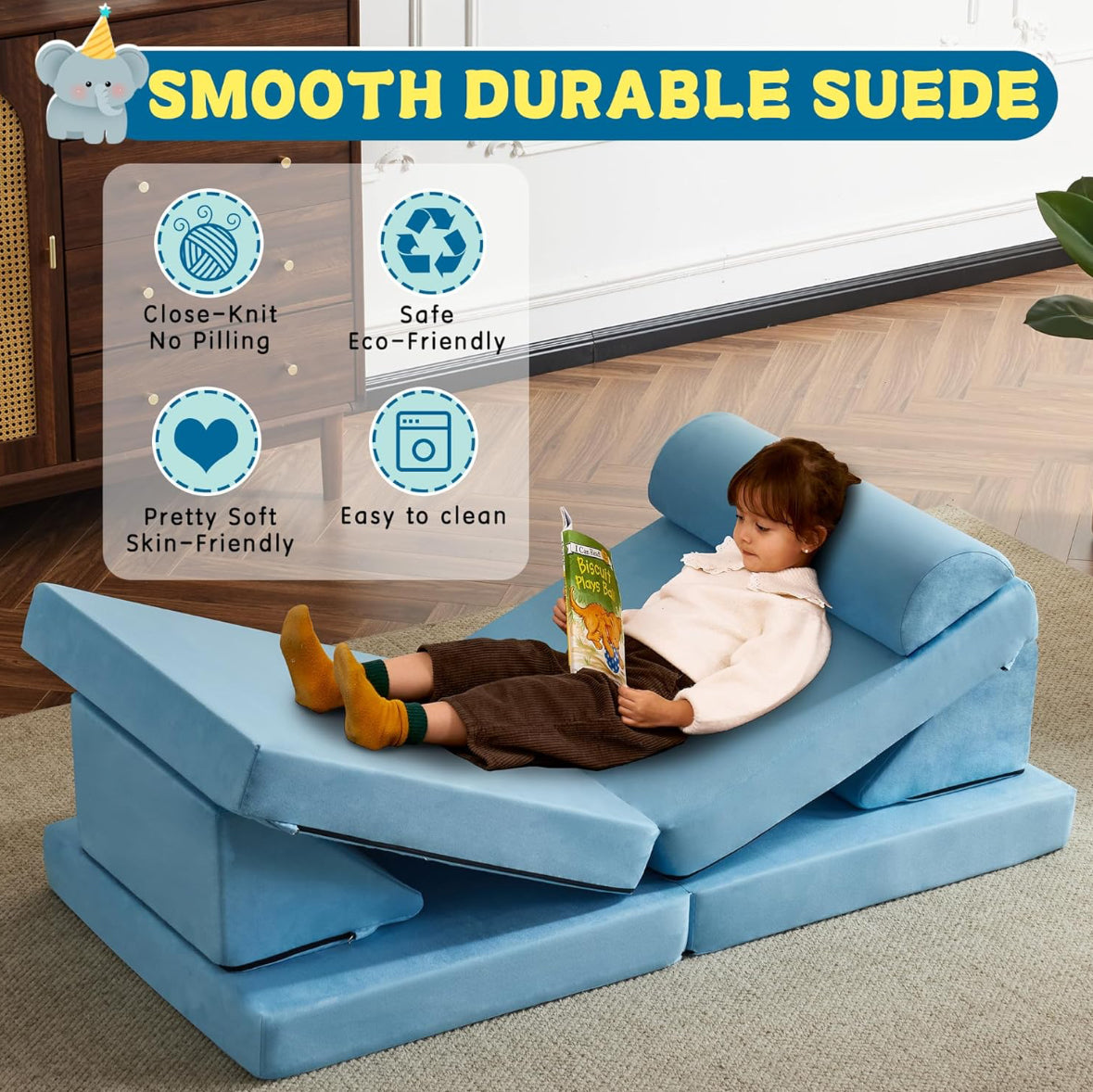 jela Kids Couch Large, Floor Sofa Modular Funiture for Kids Adults, Playhouse Play Set for Toddlers Babies, Modular Foam Play Couch Indoor