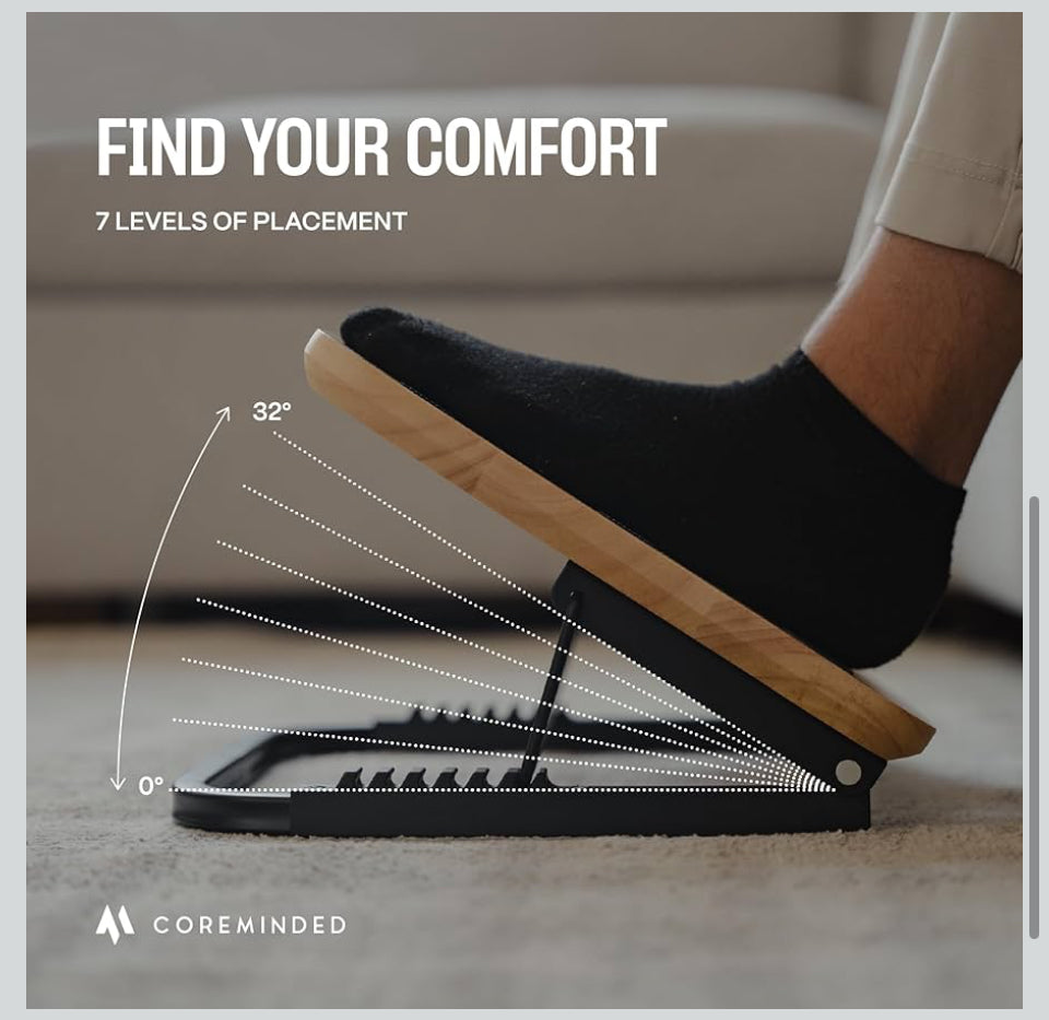 COREMINDED Adjustable Under Desk Foot Stool - Ergonomic Foot Rest with 7 Angles - Natural