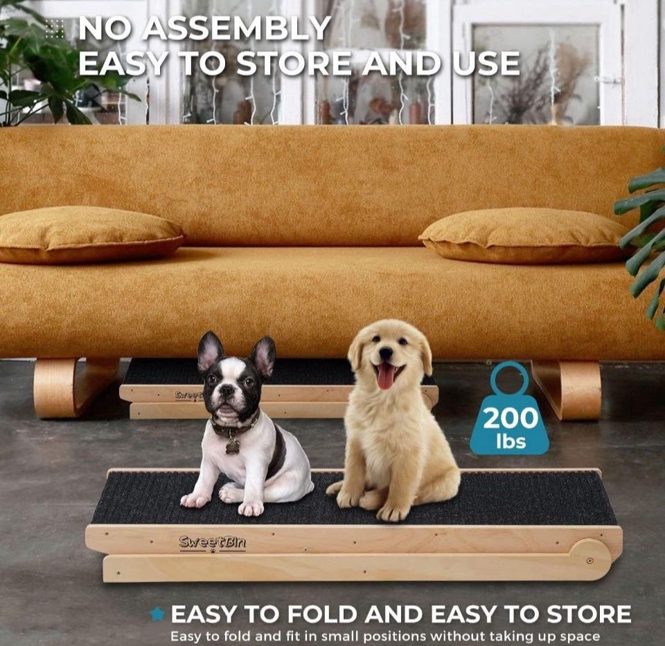 Open Box New Wooden SweetBin Adjustable Pet Ramp for Dogs and Cats - Non Slip Carpet Surface and Foot Pads - 41" Long and Adjustable from 12" to 24"