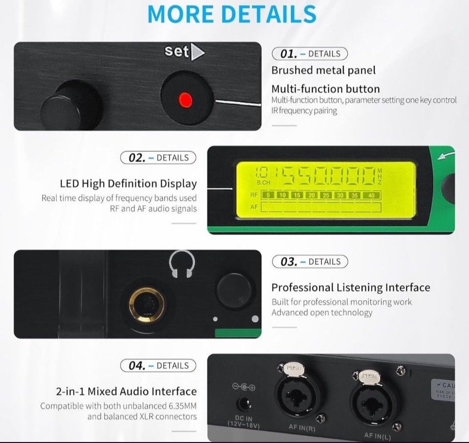 Open Box IEM UHF Wireless in Ear Monitor System 2 Channel 8 Bodypacks Monitoring with in Earphone, 2x40 UHF Frequencies, for Stage, Studio