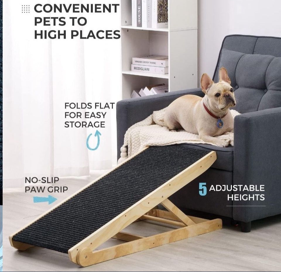 Open Box New Wooden SweetBin Adjustable Pet Ramp for Dogs and Cats - Non Slip Carpet Surface and Foot Pads - 41" Long and Adjustable from 12" to 24"