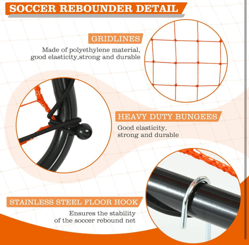 RayChee Portable Soccer Rebounder, 3.3×3.3FT/3.9×3.9FT Rebound Net with Quick Folding Design, Multi Angle Adjustment for Kids Teens & All Ages, Soccer