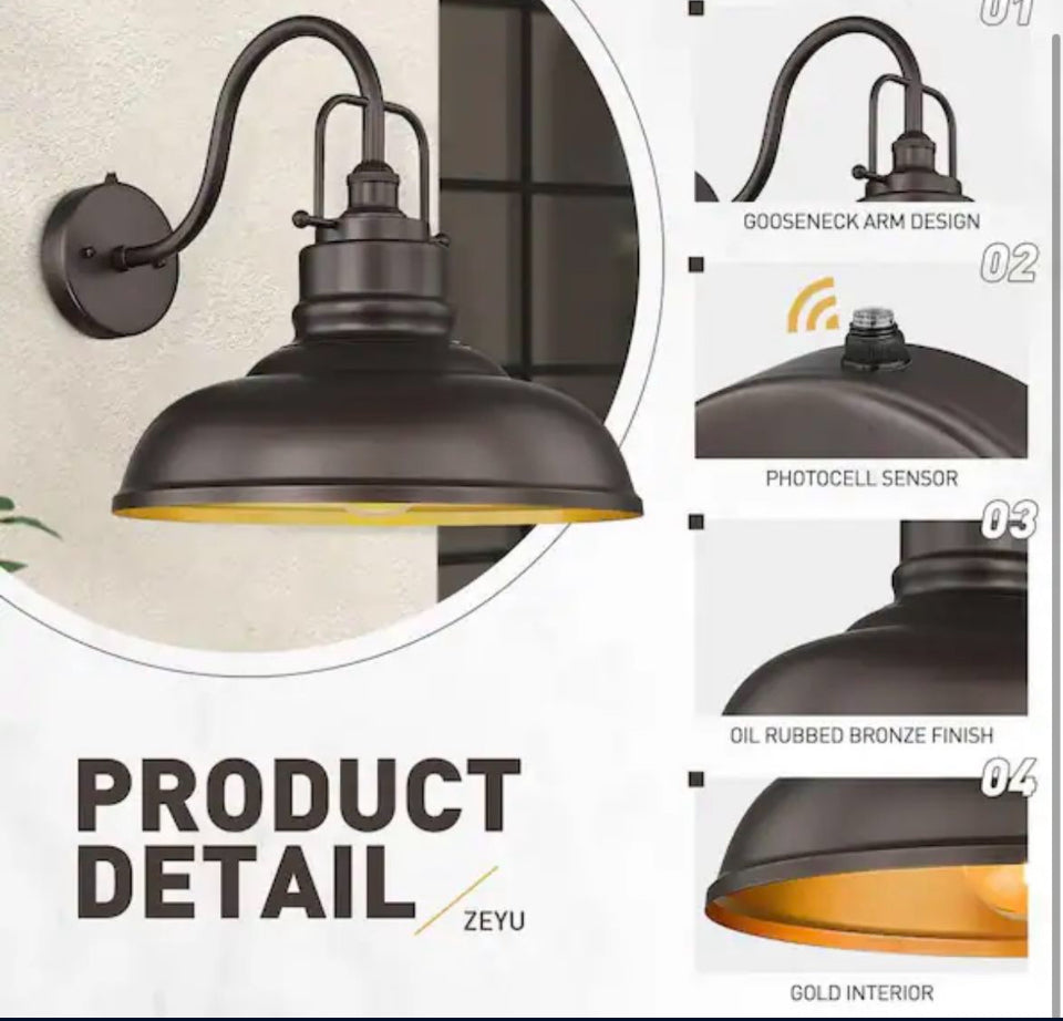 Open Box JAZAVA 17.7 in. Hardwired Outdoor Dusk to Dawn Oil Rubbed Bronze Finish Gooseneck Barn Light Sconce for Por