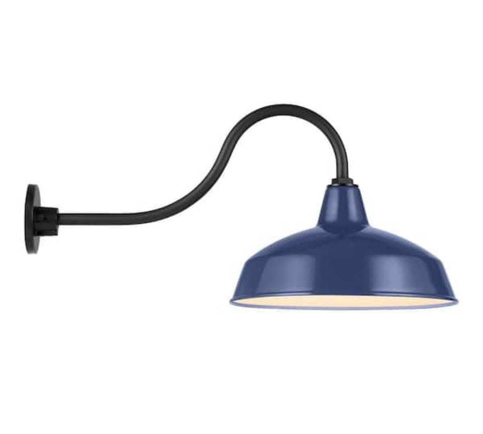 Open Box New hampton bay Easton 14 in. 1-Light Navy Blue Barn Outdoor Wall Light Lantern Sconce with Steel Shade