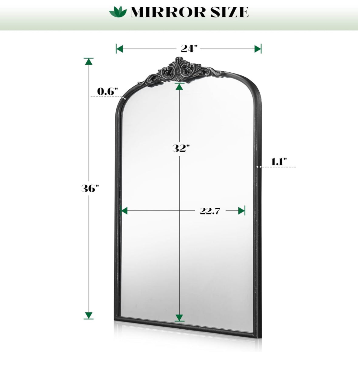 Arched Antique Wall Mirror, 24"x36" Vintage Black Bathroom Vanity Mirror, Ornate Arch Mirror for Over Sink/Fireplace/Entryway