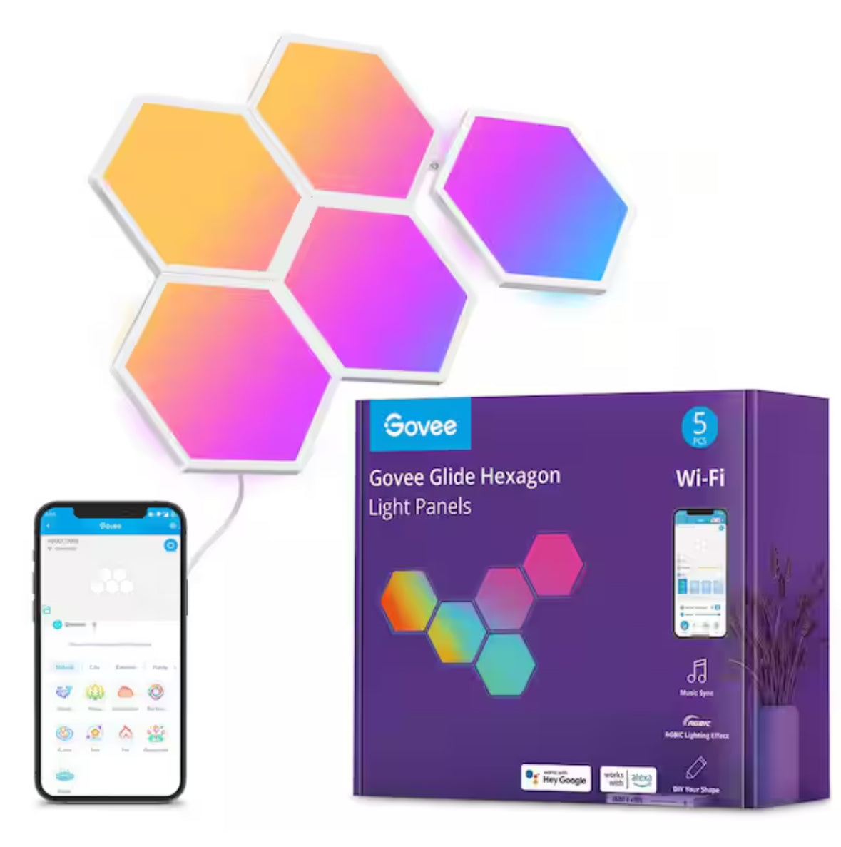 Govee Glide Hexagon smart color changing LED light panels with Wi-Fi control and app integration