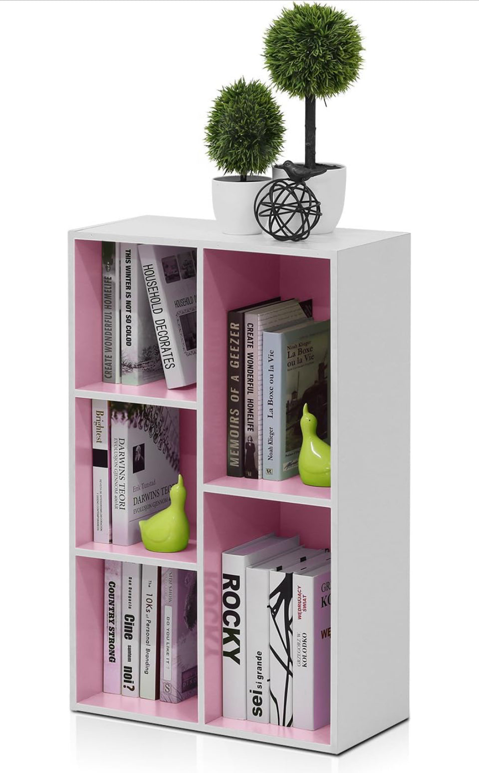 Open Box Furinno Luder Bookcase / Book / Storage , 5-Cube, White and pink