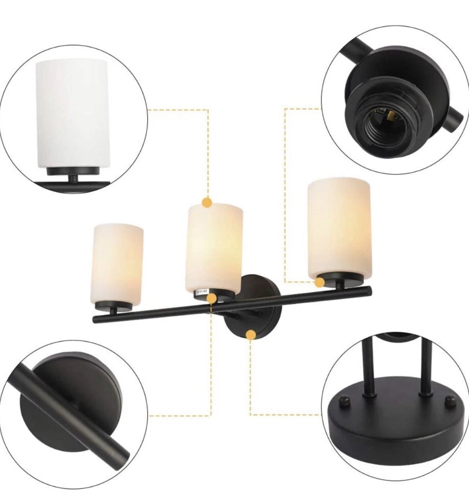 PUUPA 3 Light Bathroom Vanity Light, Modern Interior Black Farmhouse Industrial