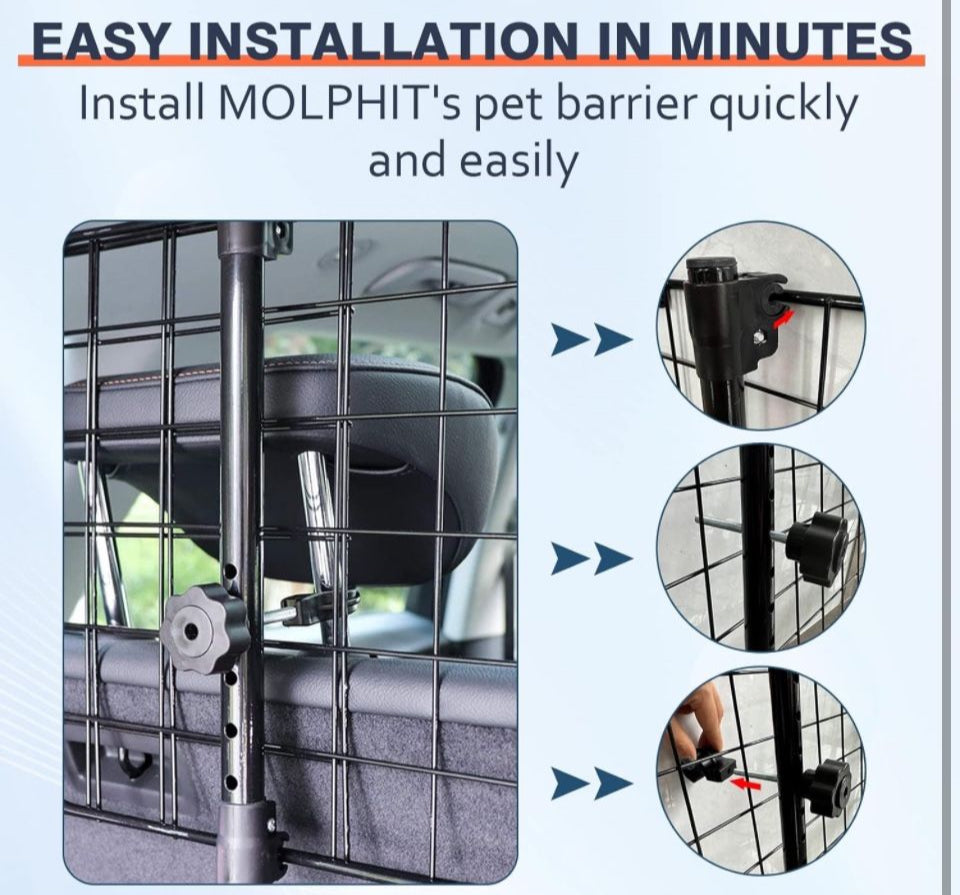 MOLPHIT Adjustable Dog Car Barrier for SUVs, Vehicles, and Cars - Heavy-Duty Wire Mesh Pet Divider with Universal Fit - Keep Your Pet Safe and Secure