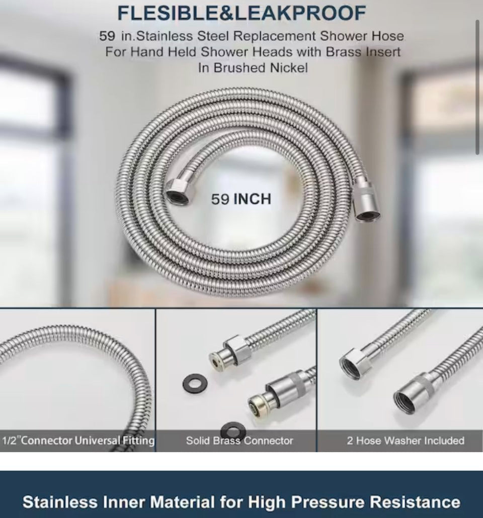 Open Box BWE 59 in. (5 ft. ) Stainless Steel Replacement Shower Hose For Hand Held Shower Heads with Brass Insert In Brushed Nikel