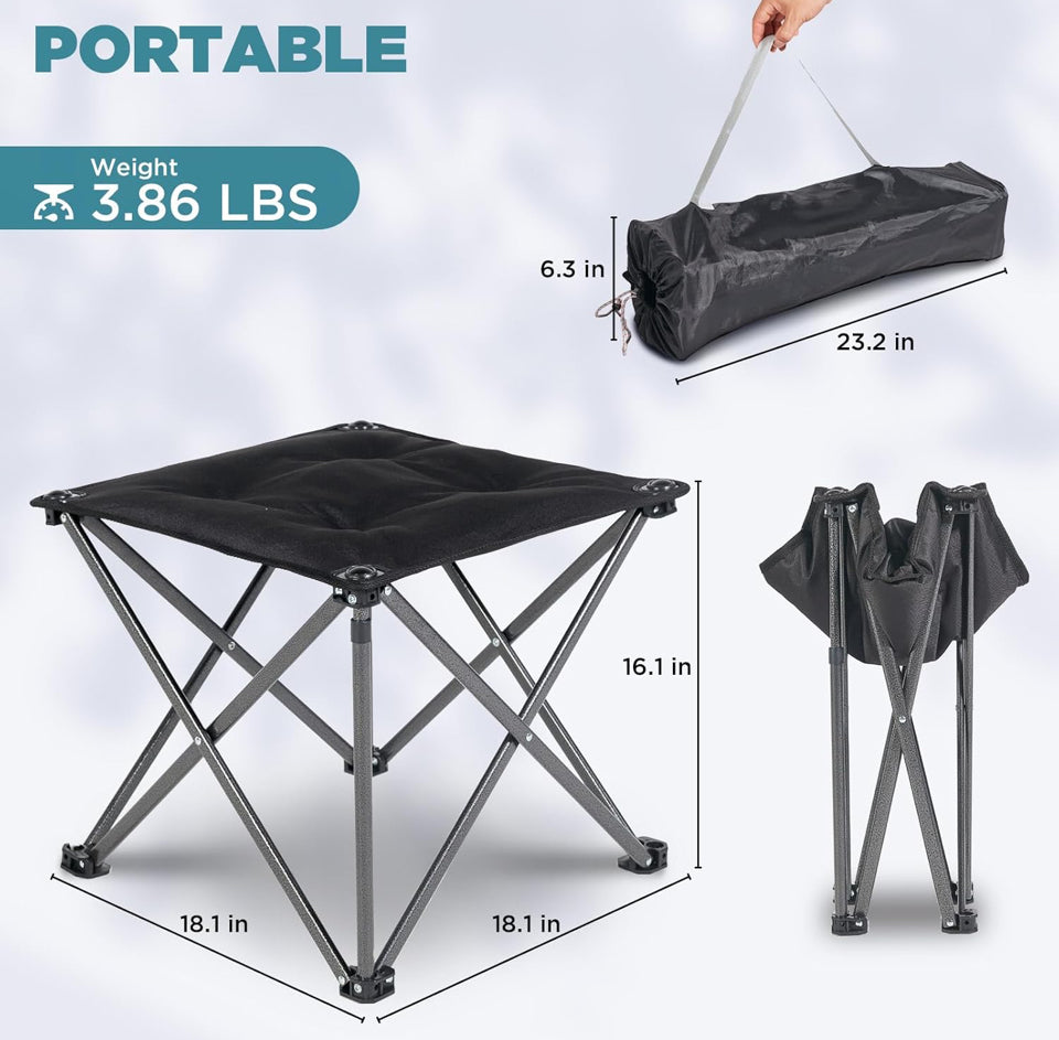 Open Box FUNDANGO Folding Camping Stool, 2 Pack 18.1 Inch Oversized Foot Stools 330 Lbs Heavy Duty Portable Padded Seat Anti-Slip Foots & Carry Bag fo