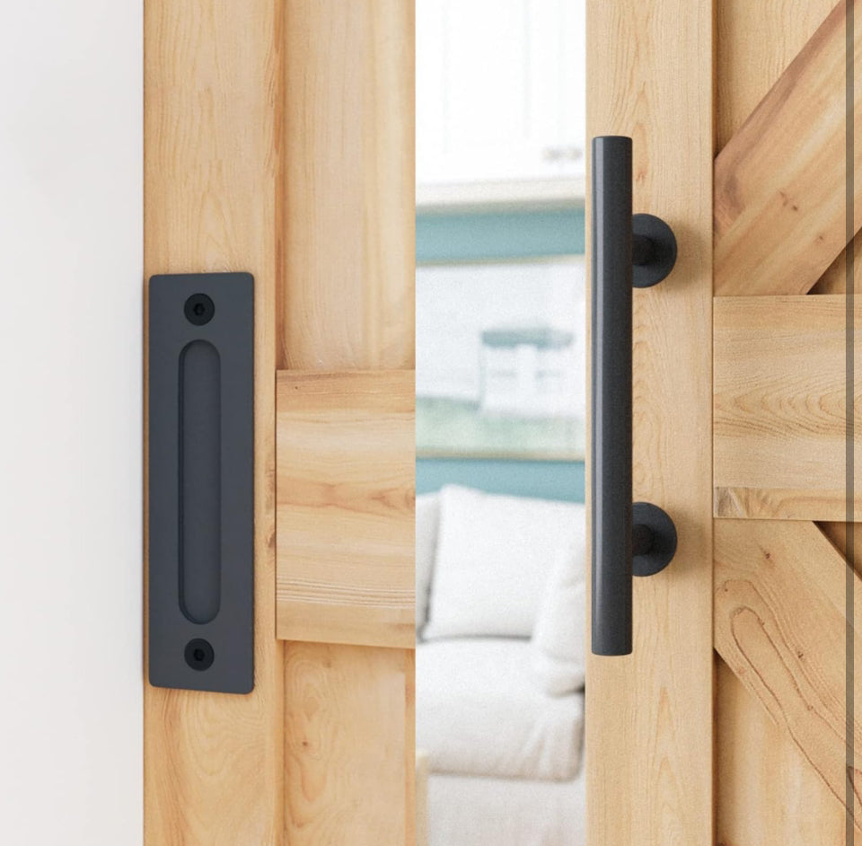 SMARTSTANDARD 10 FT Heavy Duty Sturdy Sliding Barn Door Hardware Kit, Black, (Whole Set includes 1x Pull Handle Set & 1x Floor Guide) Fit 60" Wide Door - Selzalot