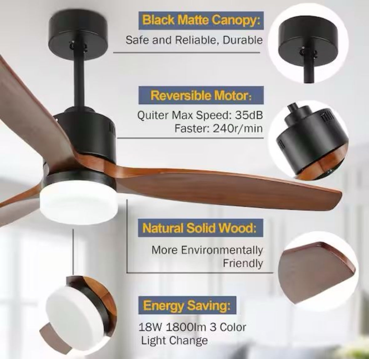 Open Box New Oaks Aura Novella 52in. LED 6-Speed Solid Wood IndoorJapandi-Zen Ceiling Fan With Light,Latest DC Motor, Matte Black