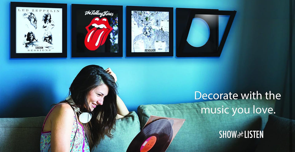 Open Box Show and Listen Album Cover Display Frame, Flip Frame Displays Vinyl Records (Four Pack, Black)