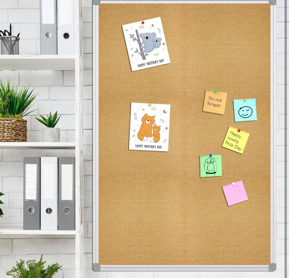 Lockways Cork Board Bulletin Board, Double Sided Corkboard 36" x 24", Wall-Mounted Aluminum Framed Message Presentation Notice Board 3 x 2
